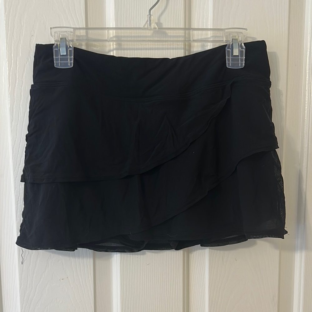 Black Layered Mini Swim Skirt